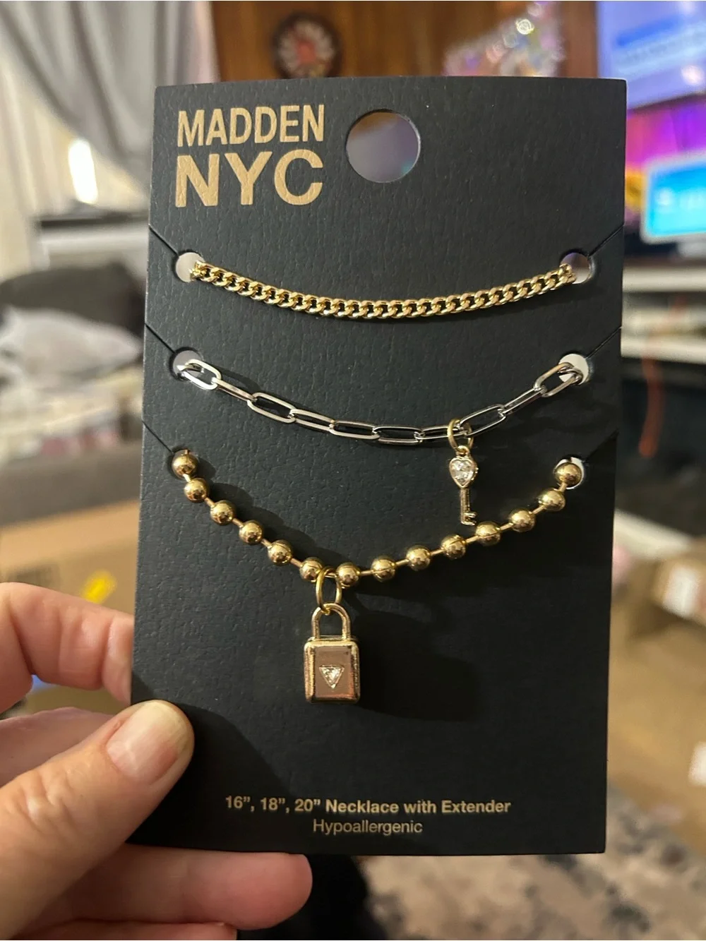 Madden NYC Gold-Tone Layered Padlock & Key Necklace Set - Gold